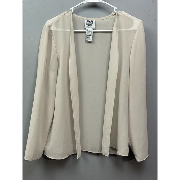 R&M Richards Blazer Womens 8P Beige Chiffon Lightweight Sheer Open Front Jacket - Picture 1 of 6